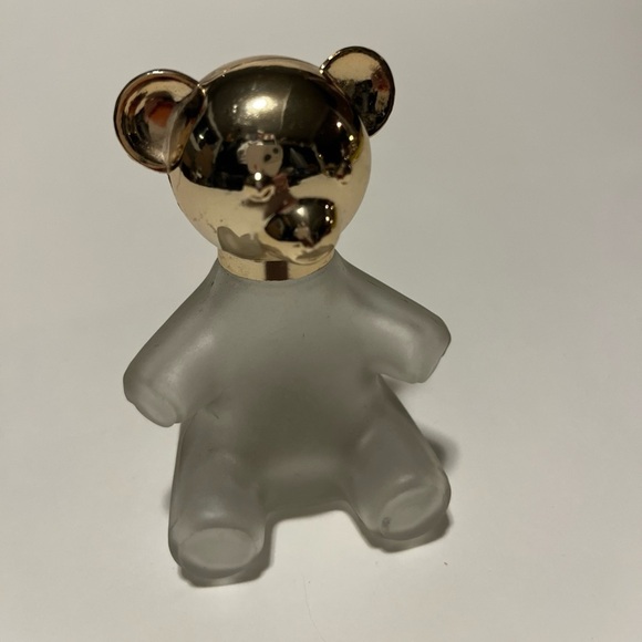 Vintage Avon Teddy Bear Decanter Bottle Frosted Glass Gold Lid With Box - Picture 2 of 6